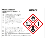 GHS Gefahrstoffetikett Ottokraftstoff UN 1203, für interne Verwendung, Folie, 74 x 52 mm, 100 Stück/Rolle
