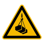 Warnzeichen "Warnung vor schwebender Last" DIN EN ISO 7010-W015, Folie selbstklebend SL 200 mm
